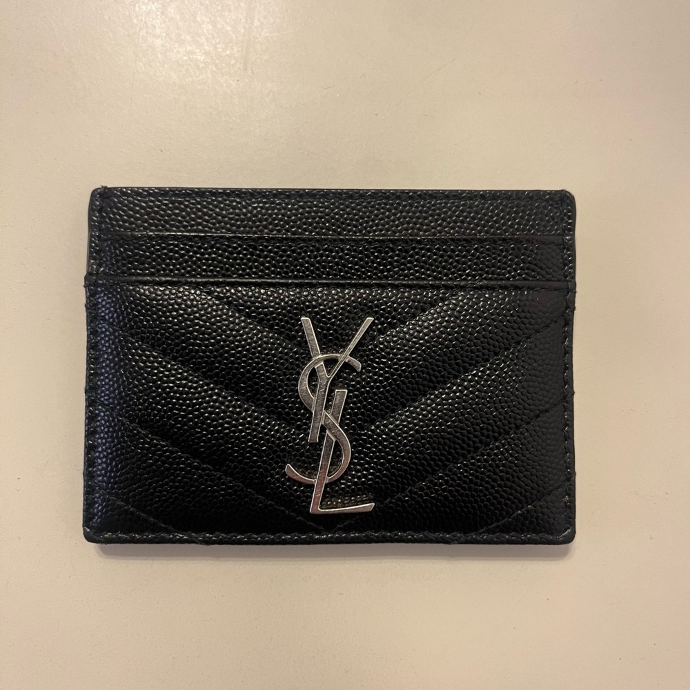Saint Laurent Cassandra Matelassé Card Case in Grain de Poudre Leather